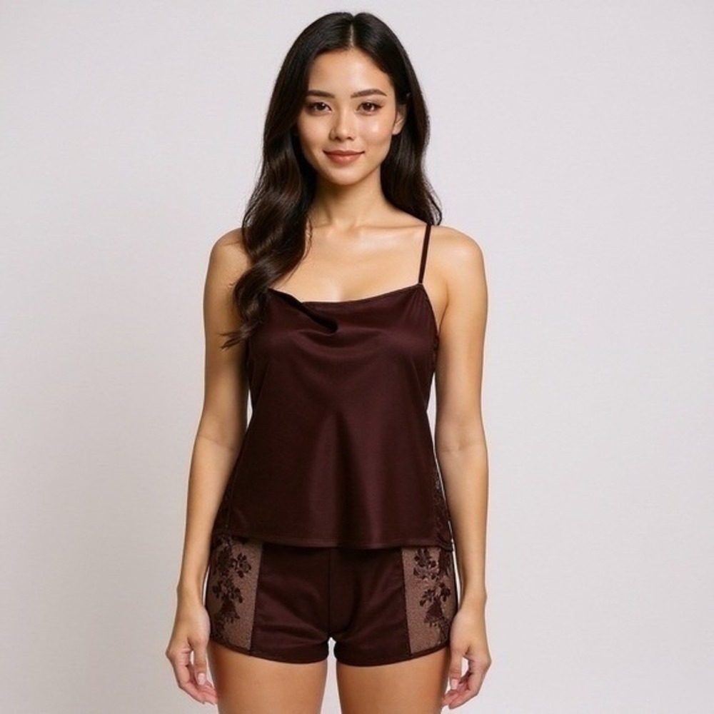 Anthropologie Rya Collection Plum Satin Pajama Set Plus Size 1X